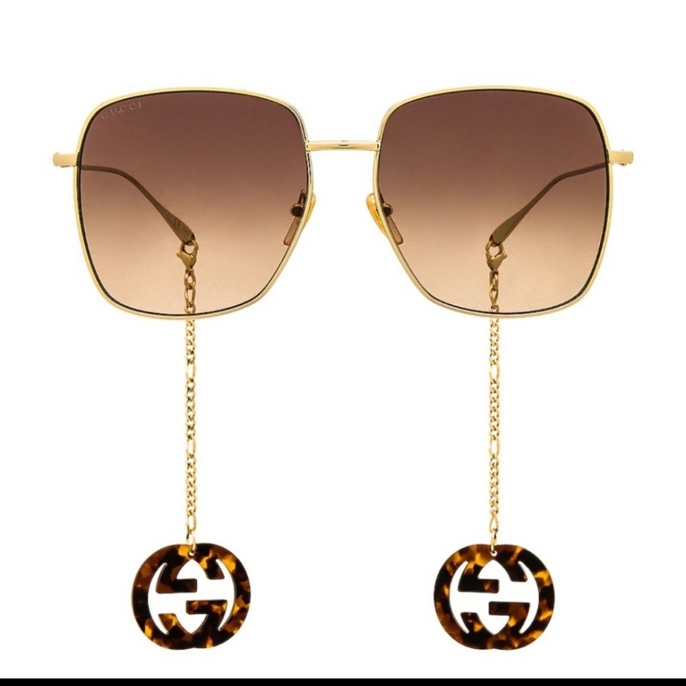 ✨️GUCCI GOLD GG    GOLD GRADIENT SUNGLASSES WITH DETACHABLE GG LOGO CHAIN NEW✨️